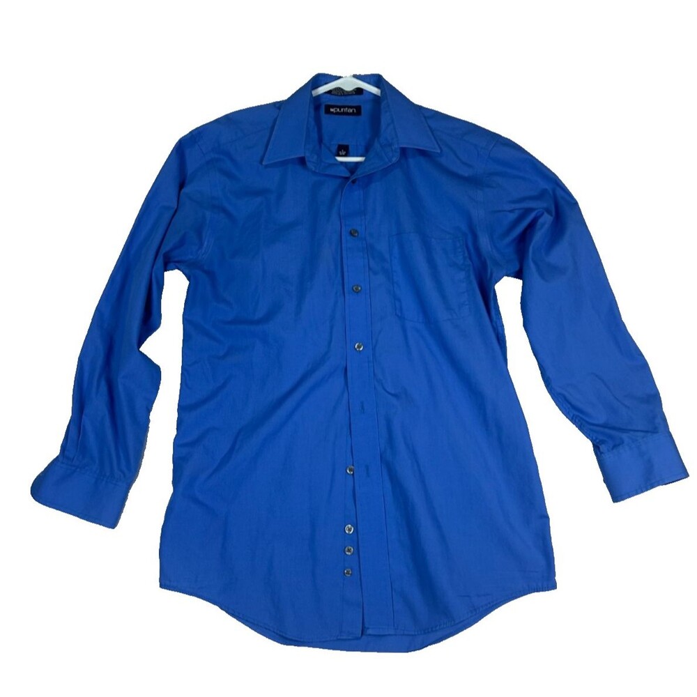 Puritan Men's Blue Long Sleeve Button Down Dress Shirt Size S 14-14.5 32/33